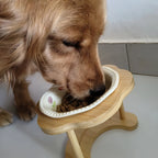 Ceramic Cat Bowl with Wooden Floral Stand Elevated Anti-Slip Pet Feeding Dish Thickened Cute Pet Bowl Set for Cat & Dog