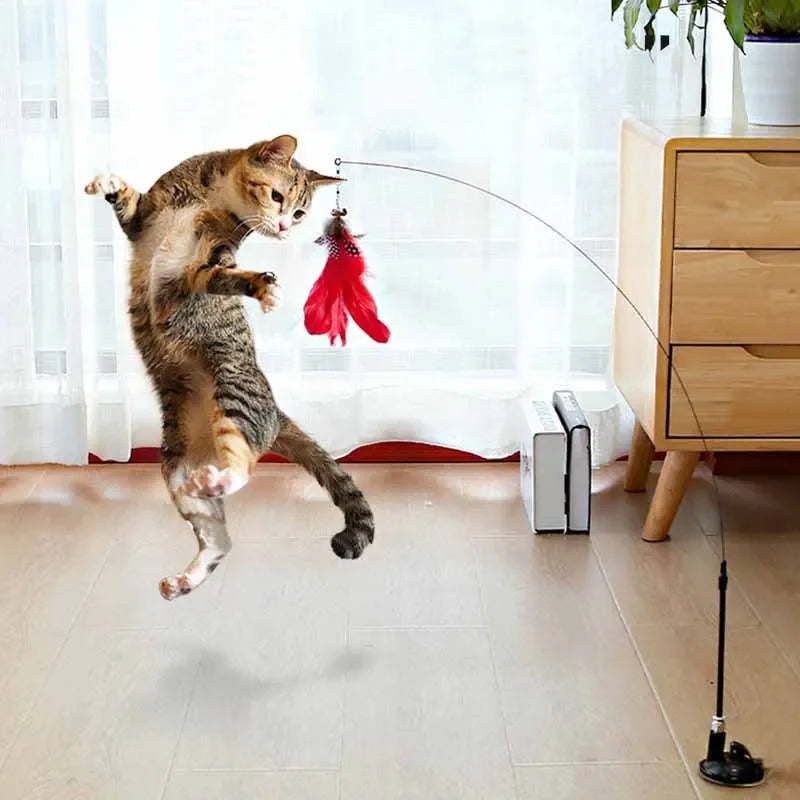 Funny Cat Toy Feather With Bell Sucker Cat Stick Toy Kitten Play Interactive Detachable Teaser Dog Training Toys Cat Supplies