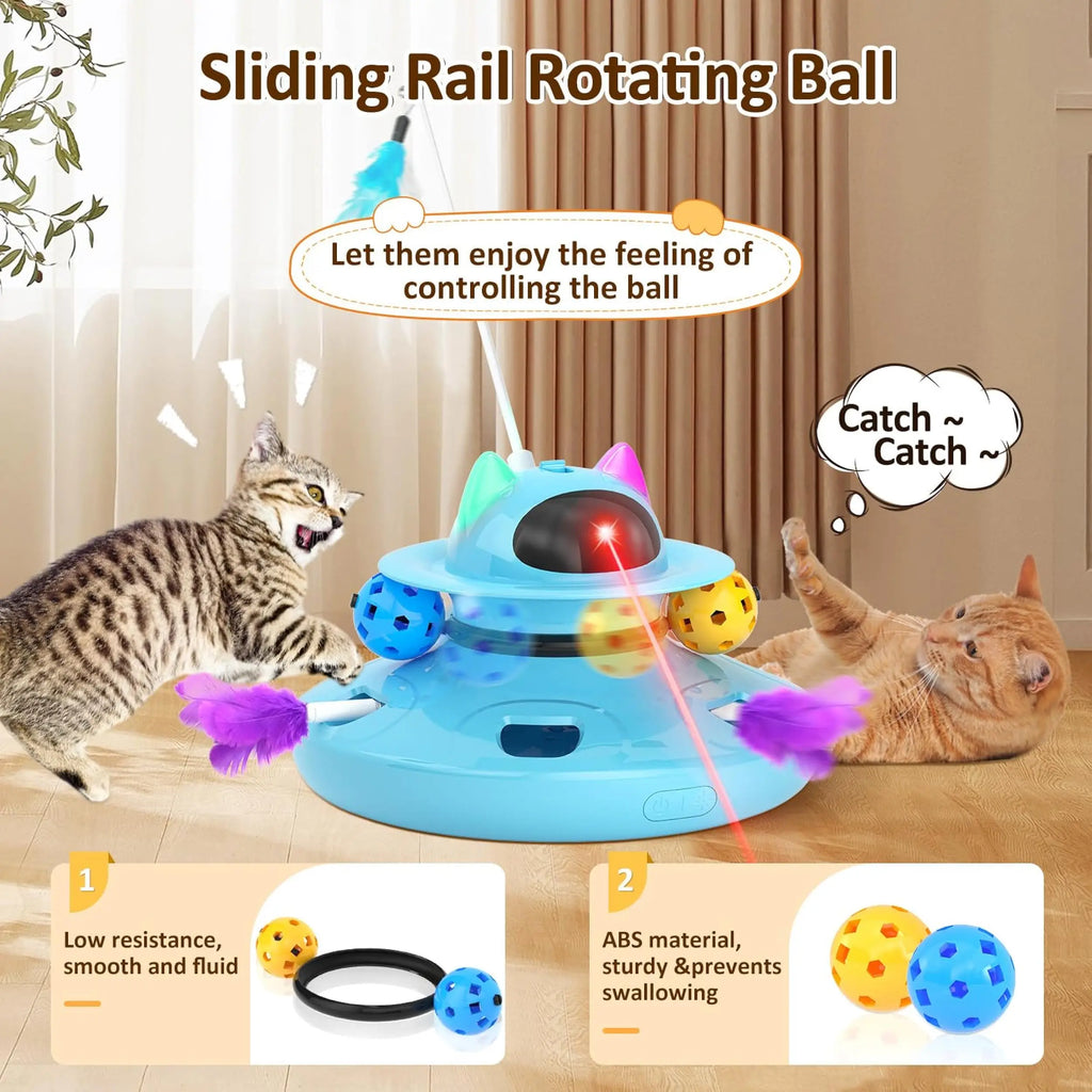 4 in 1 Automatic Interactive Plastic Cat Toy Rechargeable Indoor Kitten Toys with Feather and Track Balls
