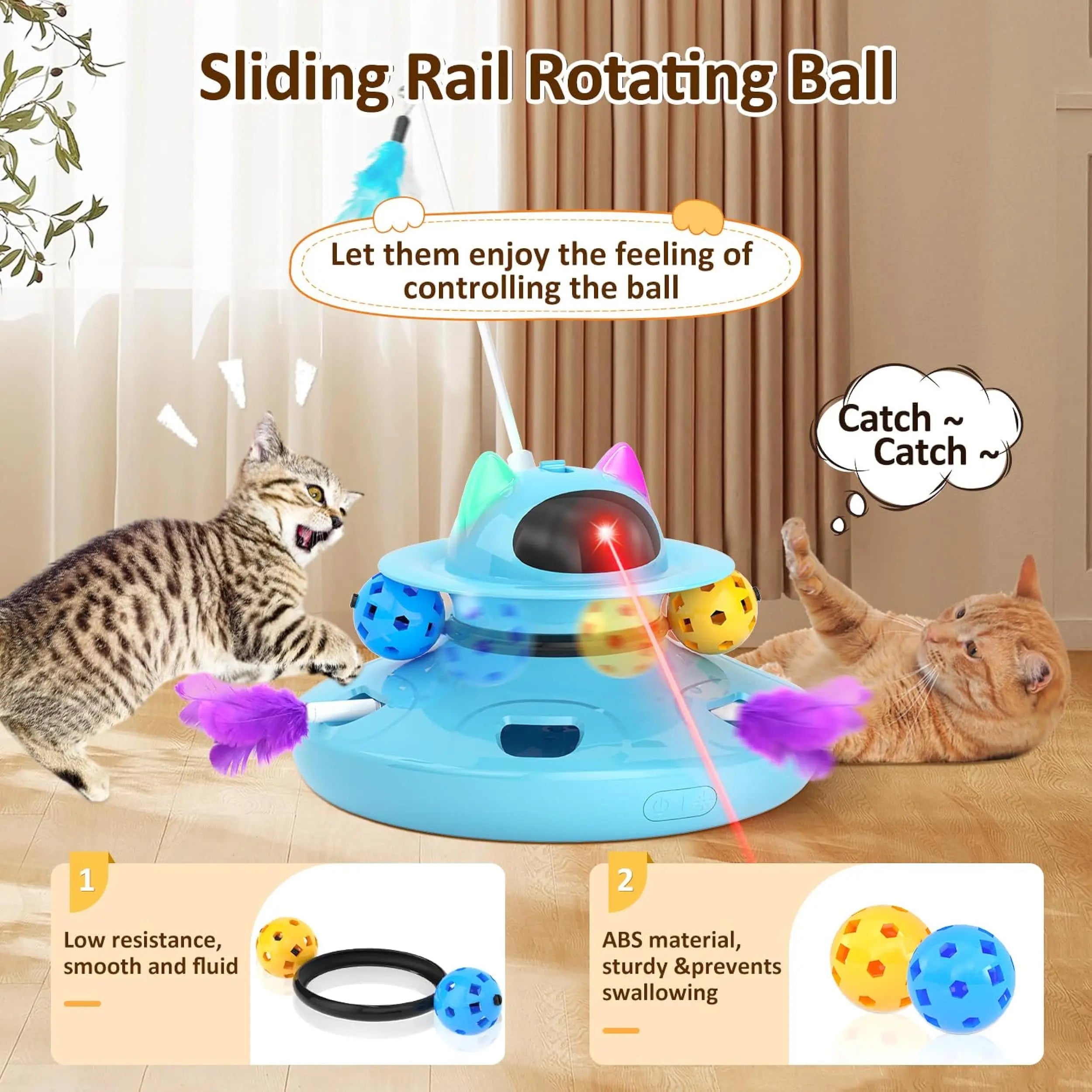 4 in 1 Automatic Interactive Plastic Cat Toy Rechargeable Indoor Kitten Toys with Feather and Track Balls