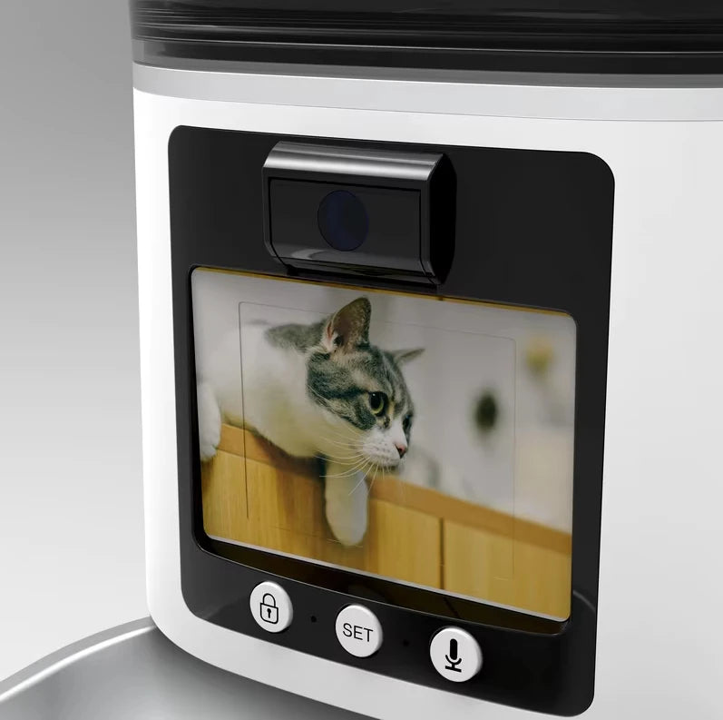 6L Large Capacity Automatic Cat Dog Feeder Smart Pet Feeder Two-Way Video Solid Pattern Bowls Battery Powered App Remote Control