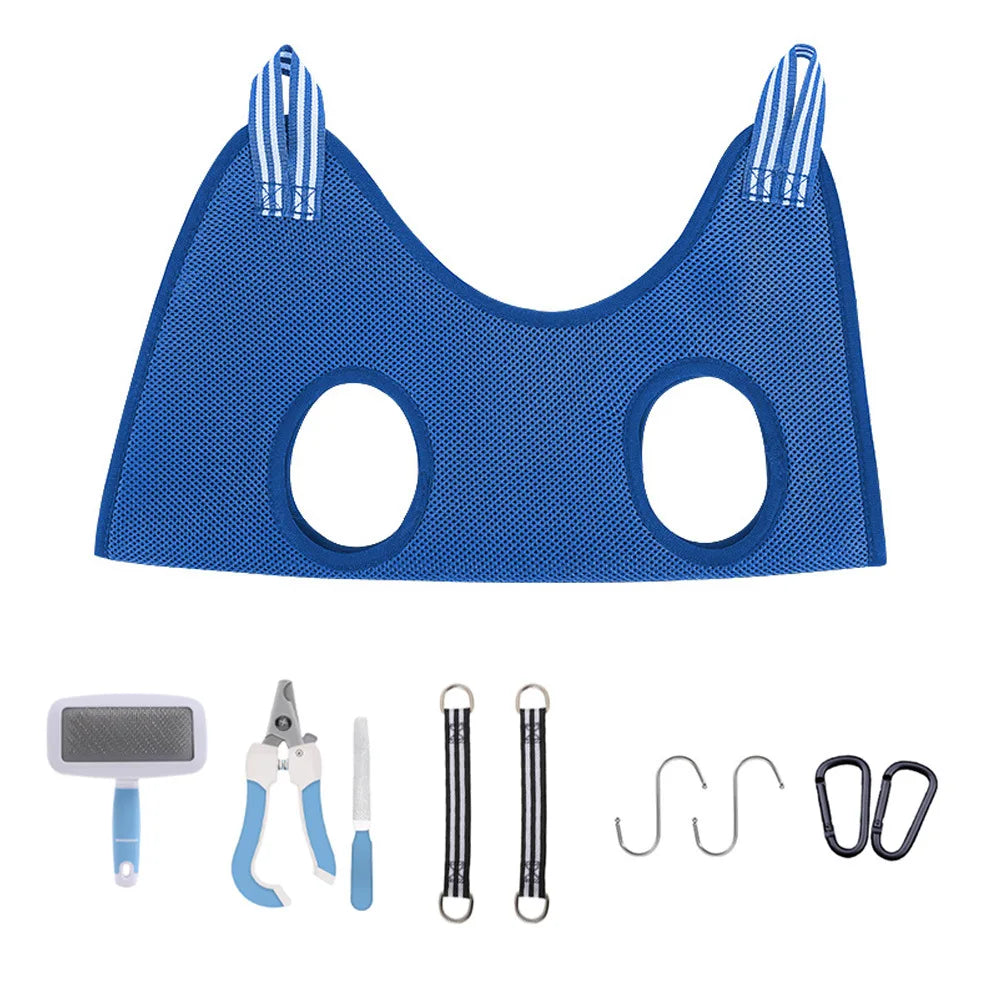 Cat Grooming Stainless Steel Nail Cutting Anti-Scratch Bite Fixed Bath Trimming Restraint Bag & Hammock Hanging Pet Supplies Set