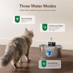Cat Water Fountain Stainless Steel 108oz/3.2L Battery Wireless Cat Fountains for Drinking Indoor Automatic Pet Water Dispenser