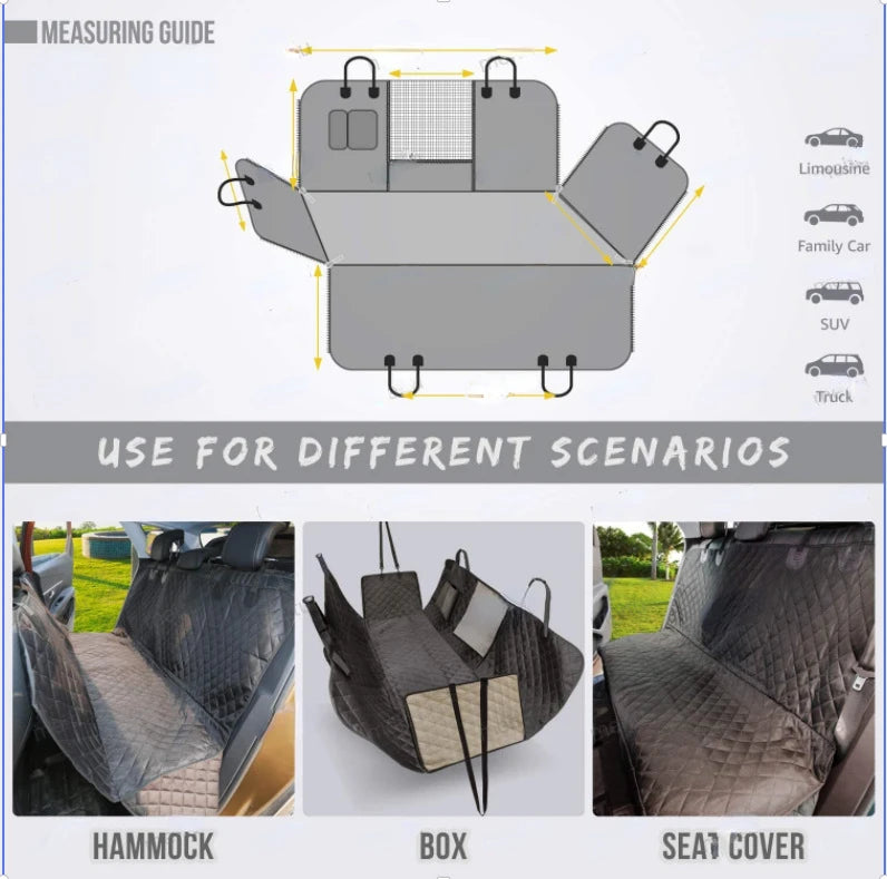 Waterproof Oxford Dog Car Seat Cover for Modern Luxury Car Travel Bed Mesh Window Storage Pocket Scratchproof Nonslip Cars SUVs