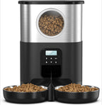 5L Dual Bowls Stainless Steel Automatic Cat Feeders Timed Pet Dry Food Dispenser with Voice Record Button Control for Two Cats