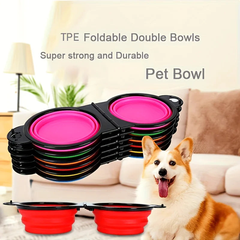 Collapsible Dog Bowls Dual Bowls Portable & Compact Feeding and Water Dish for Travel Hiking Camping Walking Pet Supplies