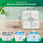 8pcs/Pack Stylish Portable Automatic Cat Water Fountain Replacement Filters for Square 80oz/2.5L Fountain with Activated Carbon