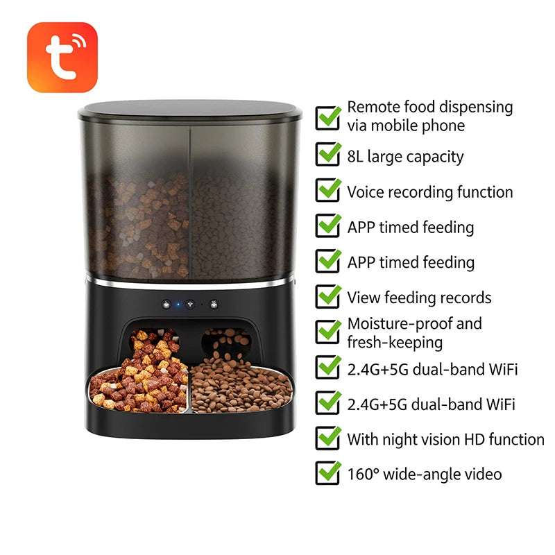OEM 8L Automatic Pet Feeder with Camera Smart Pet Feeder Slow Pet Food Dispenser WIFI Time Seting Smart Cat Feeder Manufacturer
