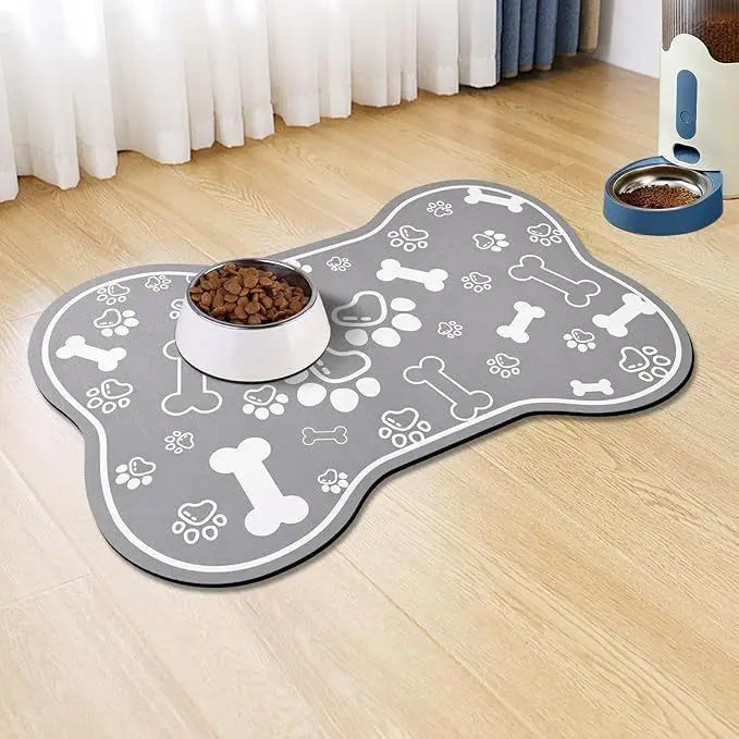 Non Slip Silicone Pet Food Mat Rapid Absorbent Dog Cat Square Bone Shaped Feeding Mat