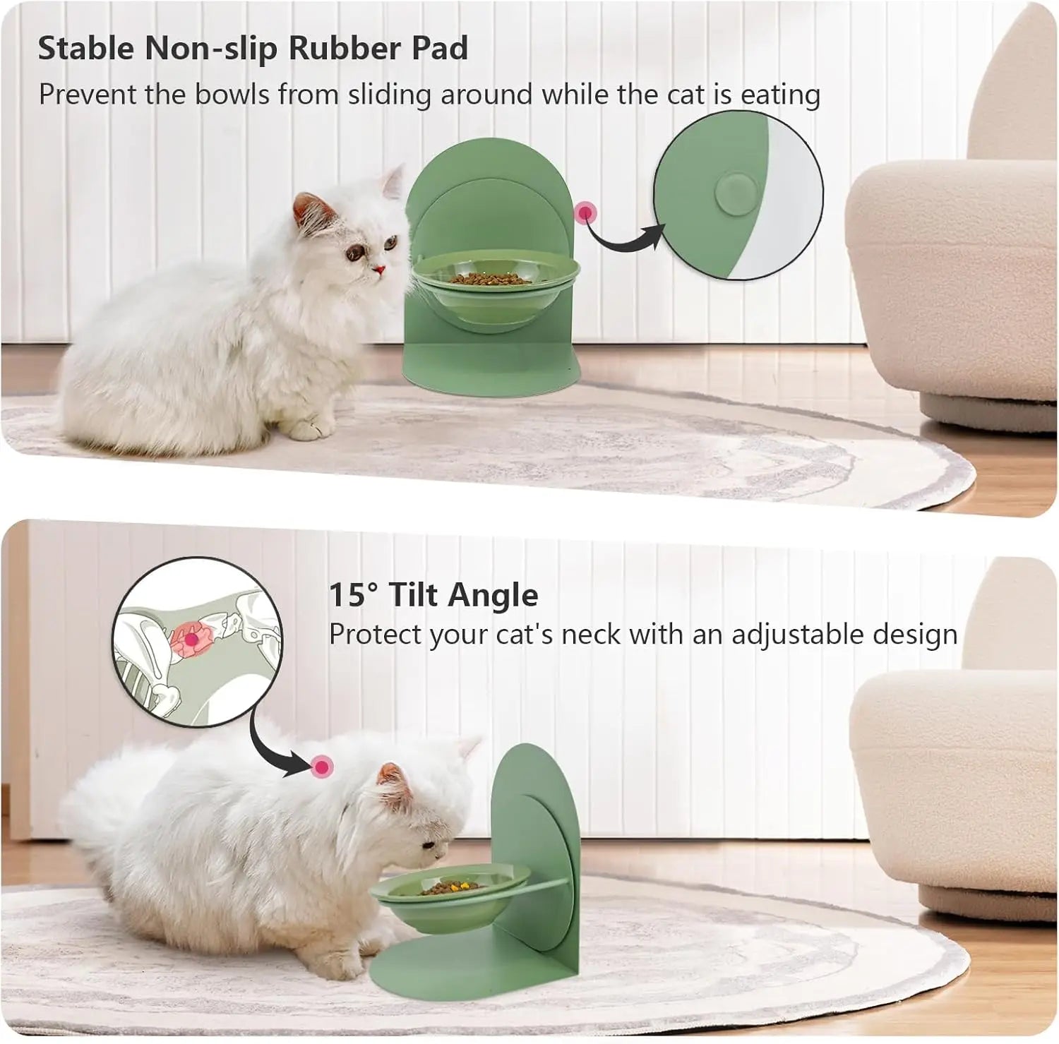 Elevated Tilted Cat Bowl for Indoor Cats Raised Ceramic Cat Food Bowl with Metal Stand Non-Slip Pet Food Bowl