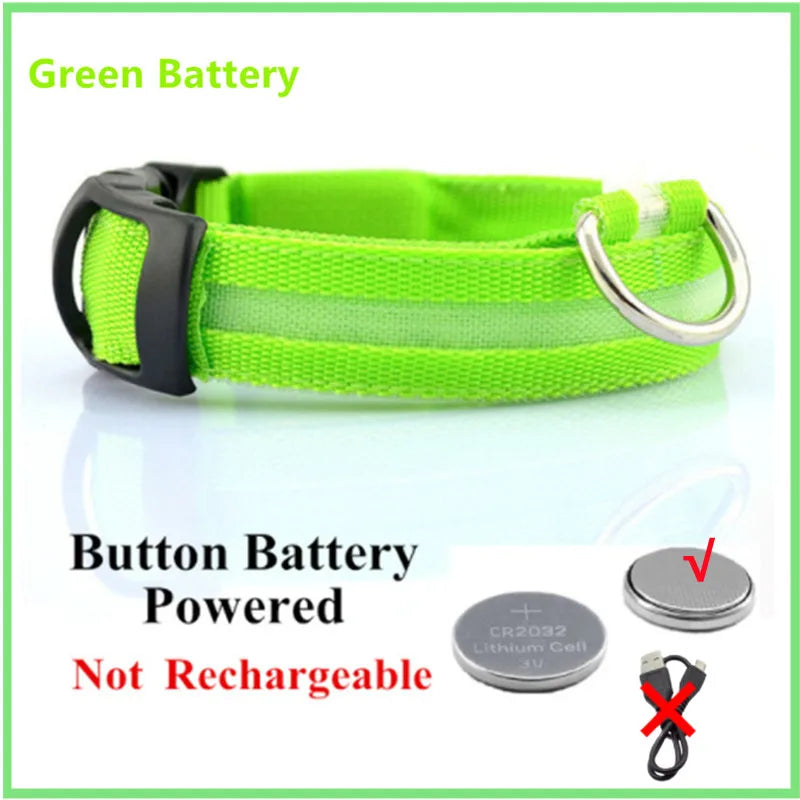 Nylon LED Pet Dog Collar Night Safety Flashing Glow in the Dark Dog Leash Dogs Luminous Collars Pet Supplies OEM Custom LOGO