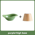 Raised Tilted Cat Food Water Bowl Pet Dog Elevated Drinking Eating Bowls with Wooden Stand Puppy Kitten Feeding Ceramic Cat Bowl