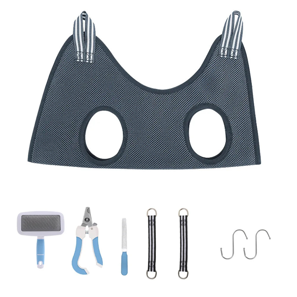 Cat Grooming Stainless Steel Nail Cutting Anti-Scratch Bite Fixed Bath Trimming Restraint Bag & Hammock Hanging Pet Supplies Set