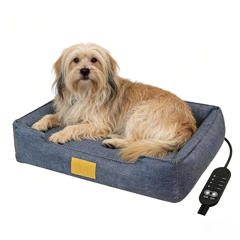 Wholesale Linen Square Pet Beds Heating Mat with Removable Cover Autumn/Winter Heated Dog Beds Cat Cave Dog Sofa