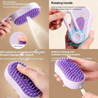 USB Rechargeable 3-in-1 Foldable Grooming Tool for Cats & Dogs Pet Brush Silicone Bristles for Long Short Fur Plastic Material