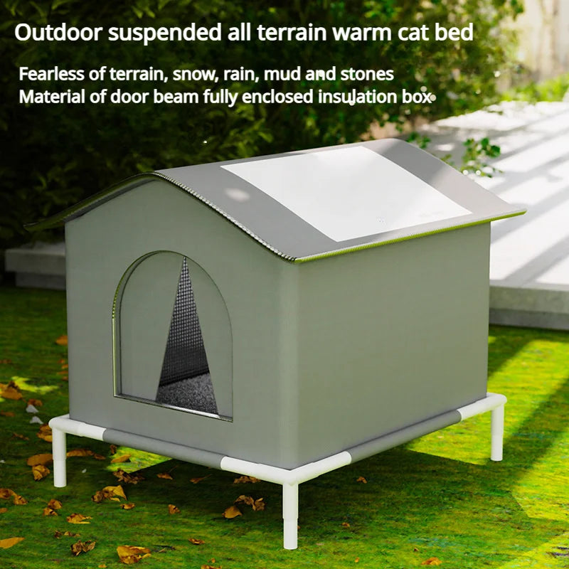 Winter Outdoor Cat House Waterproof and Cold-Resistant Spacious Enclosed Tent with Warm Mat and Foldable Oxford Fabric