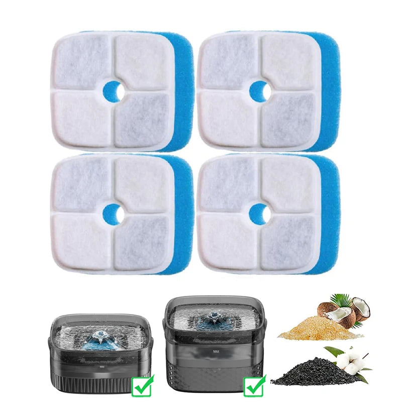 Replacement Filter Cartridge and Pre-filter Sponge for 2.4Gal / 9L Automatic Pet Fountain Filters