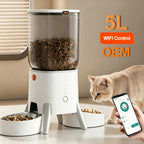 OEM 5L Dual Bows Smart Pet Feeder with WiFi APP Control Automatic Pet Feeder for Dog Food Dispenser for Dual Cats Dogs