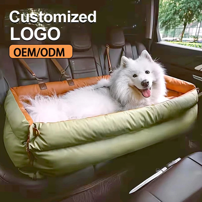 Luxury Dog Beds Faux Leather Dog Car Seat Booster Double Seats Pet Car Seat Bed with Safety Buckle Customized LOGO Pet Beds