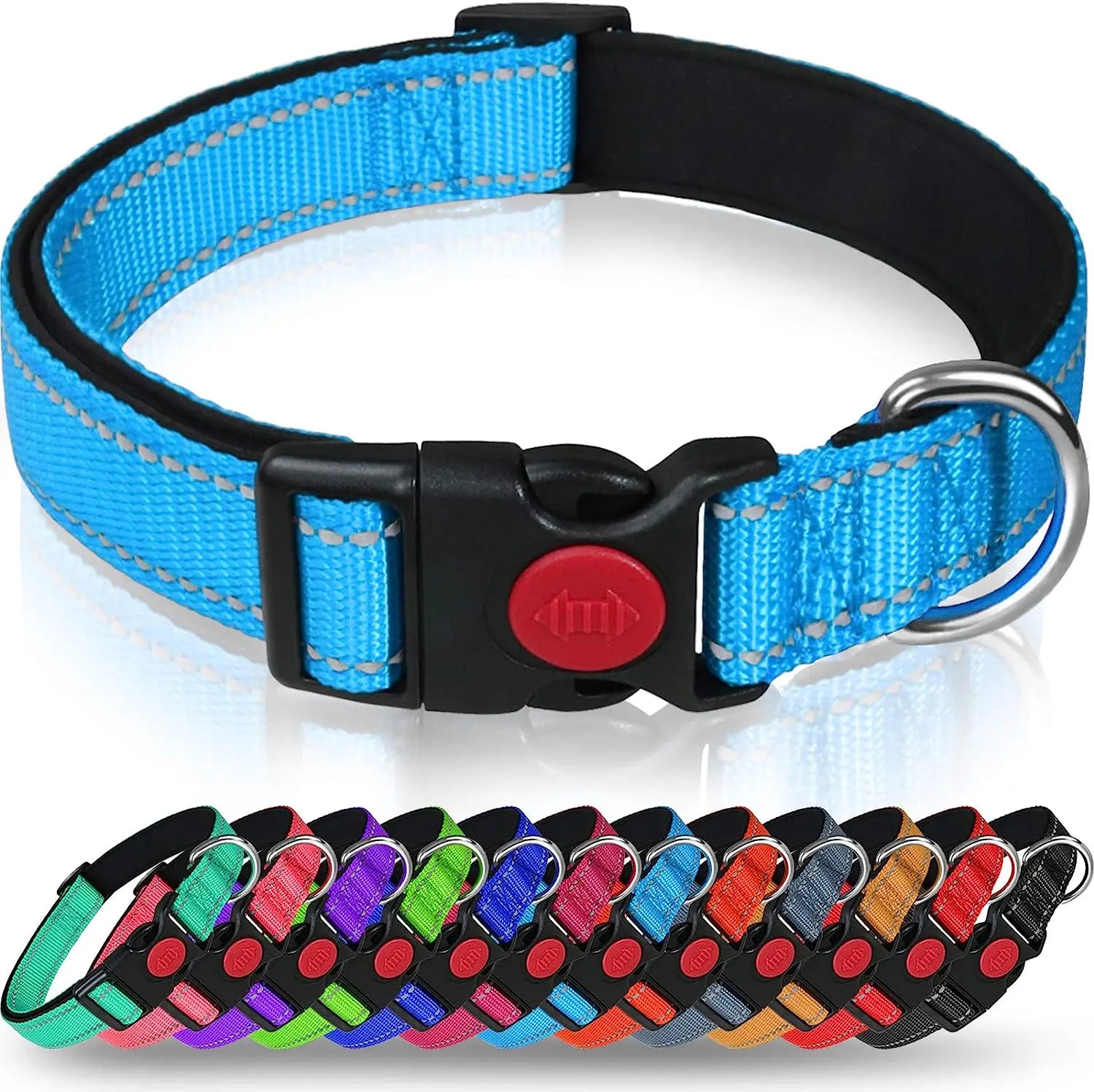 Reflective Personalized Dog Collar with Safety Locking Buckle Adjustable Nylon for Dogs-OEM Custom Logo