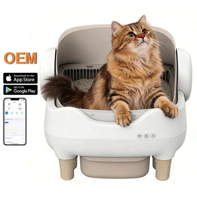 Automatic Cat Litter Box Large Space Smart Tray Self-cleaning Cats Litter Tray Open-top Odor Eliminator APP Control Cat Toilet