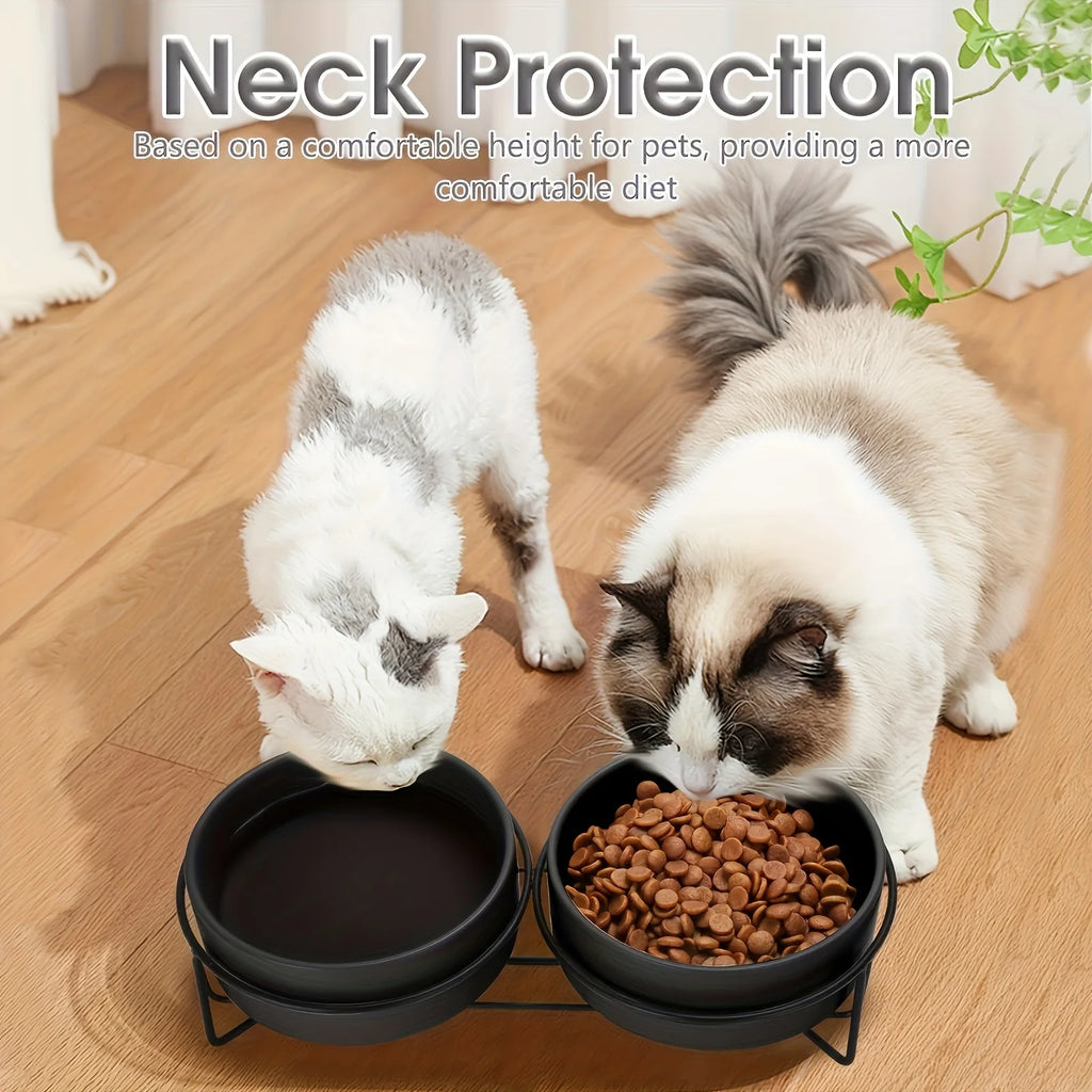 Ceramic Dog Bowls Set Stainless Steel Pet Feeder with Holder Double Bowls for Cats and Small Dogs