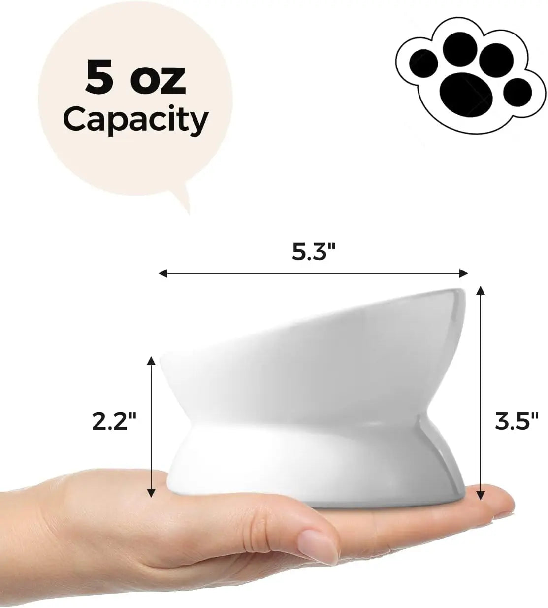 Elevated Cat Food Bowl 5 Oz Ceramic Raised and Tilted Water Bowl Anti Vomiting and Protect Pets' Spines Dishes for Small Dog Cat