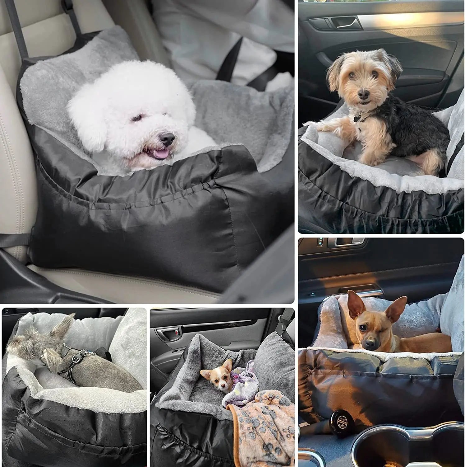Dog Car Seat for Small Dogs Detachable and Washable Soft Dog Booster Seats with Storage Pockets Leash Pet Car Travel Carrier Bed