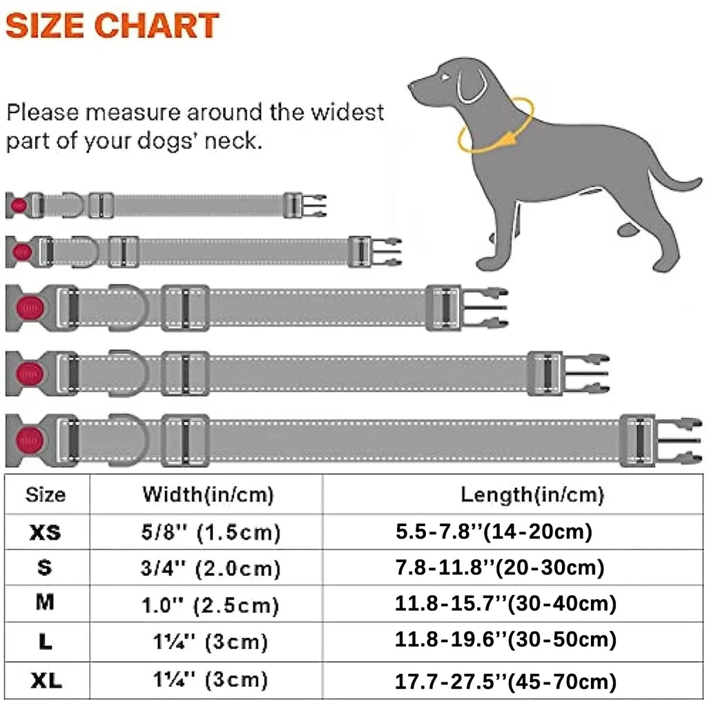 Reflective Personalized Dog Collar with Safety Locking Buckle Adjustable Nylon for Dogs-OEM Custom Logo