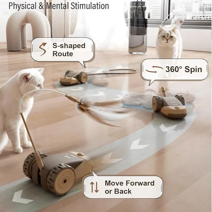 3-in-1 Interactive Cat Toy Indoor Automatic Moving Mouse Cat Toys Self Play with 2pcs Feather Tails for Bored Adult Cats Kittens