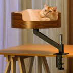Elegant 360 Degree Rotating Adjustable Cat Desk Bed Aluminum Alloy Arm Curved Wood Basin Summer Soft Cushion for 35LBS Cats