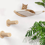 Natural Wooden 2-Tier Wall Mounted Cat Hammock Small to Medium Cats' Scratching Post with Sisal Rope Cat Trees & Scratcher