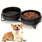 Ceramic Dog Bowls Set Stainless Steel Pet Feeder with Holder Double Bowls for Cats and Small Dogs