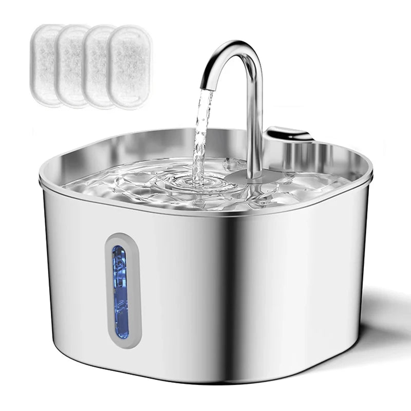 2.2L Stainless Steel Cat Water Fountain with 4pcs Filters Pet Water Dispenser Dog Drinking Fountain with Ultra Quiet Water Pump
