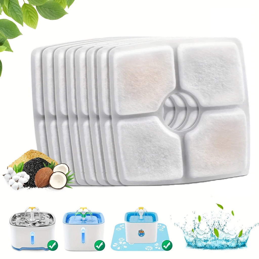 8pcs/Pack Stylish Portable Automatic Cat Water Fountain Replacement Filters for Square 80oz/2.5L Fountain with Activated Carbon