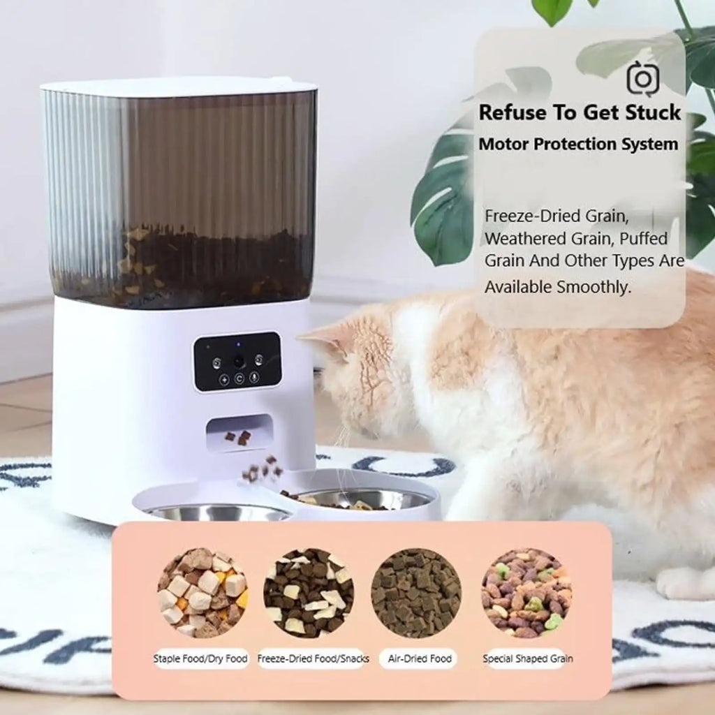 Smart Camera Automatic Cat Feeder for 2 Cats 5L Food Dispenser with 2 Stainless Steel Bowl App Control Smart Pet Feeder