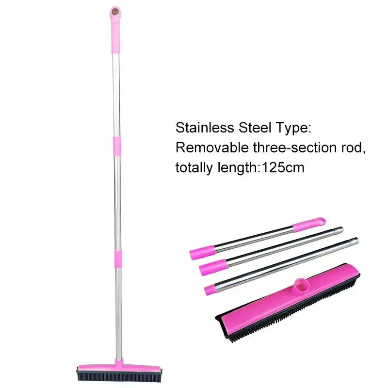 Adjustable Pet Hair Broom Stainless Steel Floor Brush Carpet Dog Hair Remover Broom Household Dog Cleaning Squeegee Long Handle