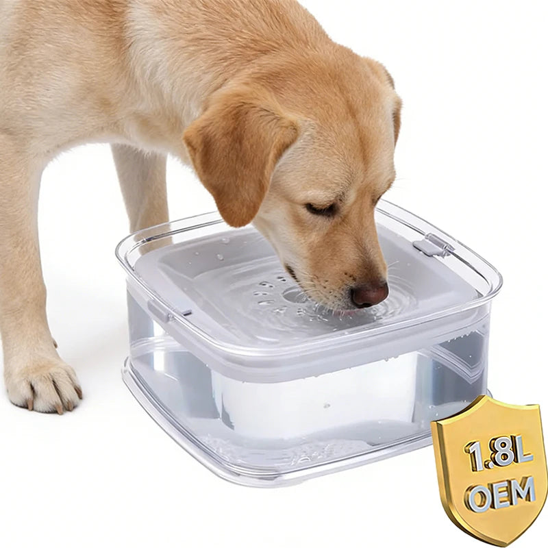 Transparent 1.8L Plastic Dog Water Bowl No Spill Slow Water Feeder Spill Proof Pet Bowl for Vehicle Travel for Cat Dog Fountain