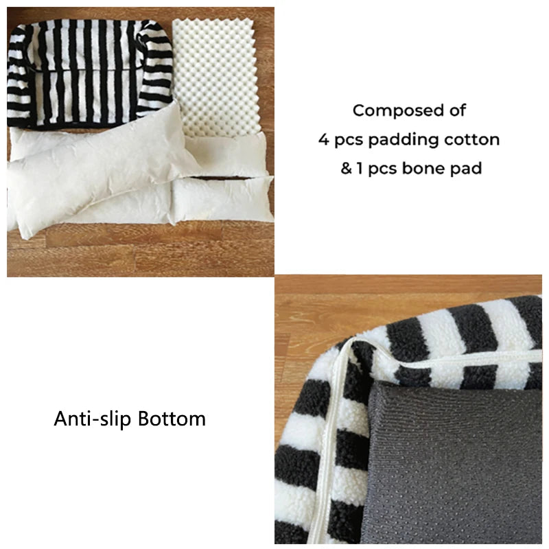 Striped Double Layers Luxury Dog Bed Sofa Modern Winter Design Custom Logo Eco-Friendly Washable Pet Accessories
