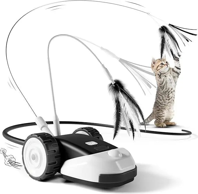 3-in-1 Interactive Cat Toy Indoor Automatic Moving Mouse Cat Toys Self Play with 2pcs Feather Tails for Bored Adult Cats Kittens