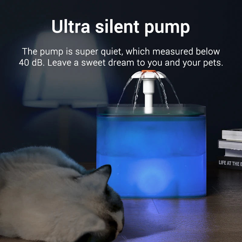 2L Automatic Cat Water Fountain with LED Lighting Charge-Powered Plastic Pet Feeder & Dispenser Custom Logo OEM