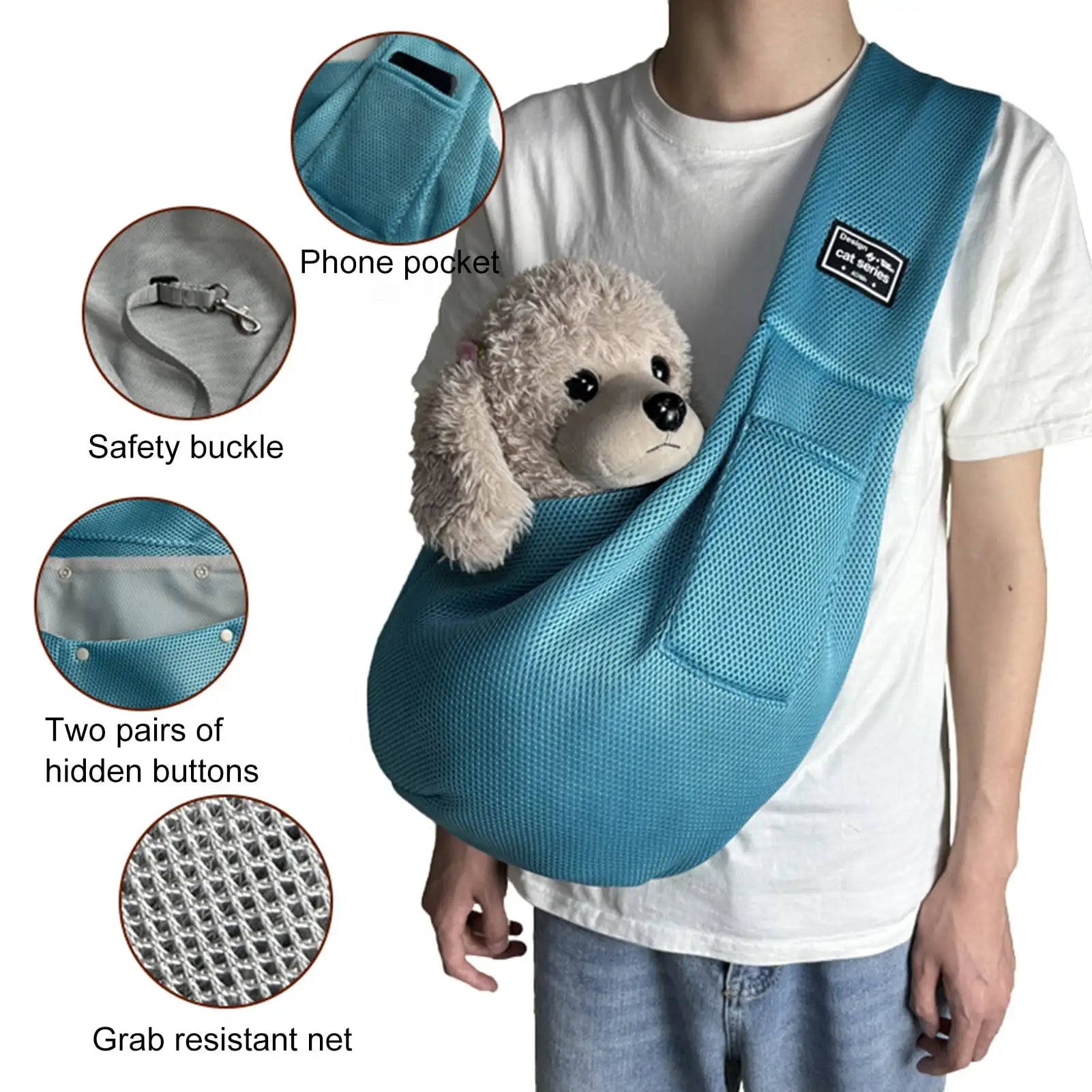 Pet Carrier Sling Breathable Bag Puppy Carrier Purse Hand-Free Dog Sling Carrier with Storage Pockets for Small Dogs Cats