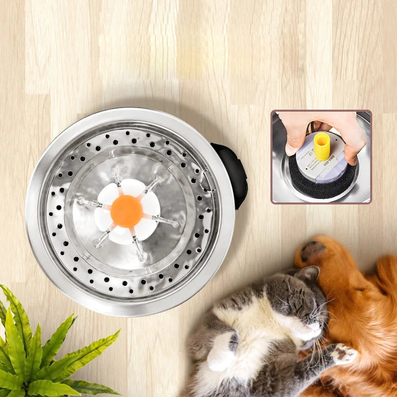 Ultra Quiet 2.5L Stainless Steel Pet Cat Water Fountain LED Light Eco-friendly Automatic Recirculation Filtration System Stylish
