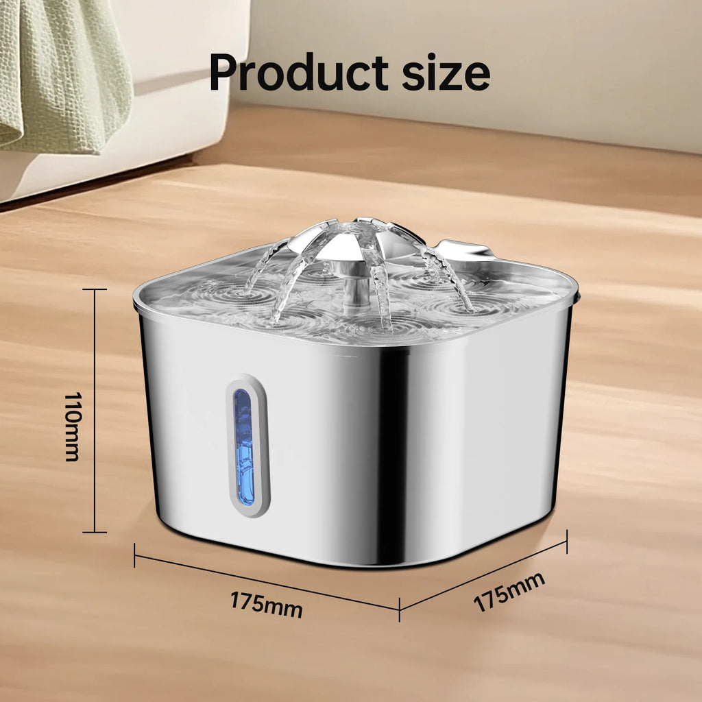 OEM 2.2L/74OZ Charge Durable Automatic Cat Fountain Stainless Steel Water Dispenser Silent Water Pump Circulation Filtering