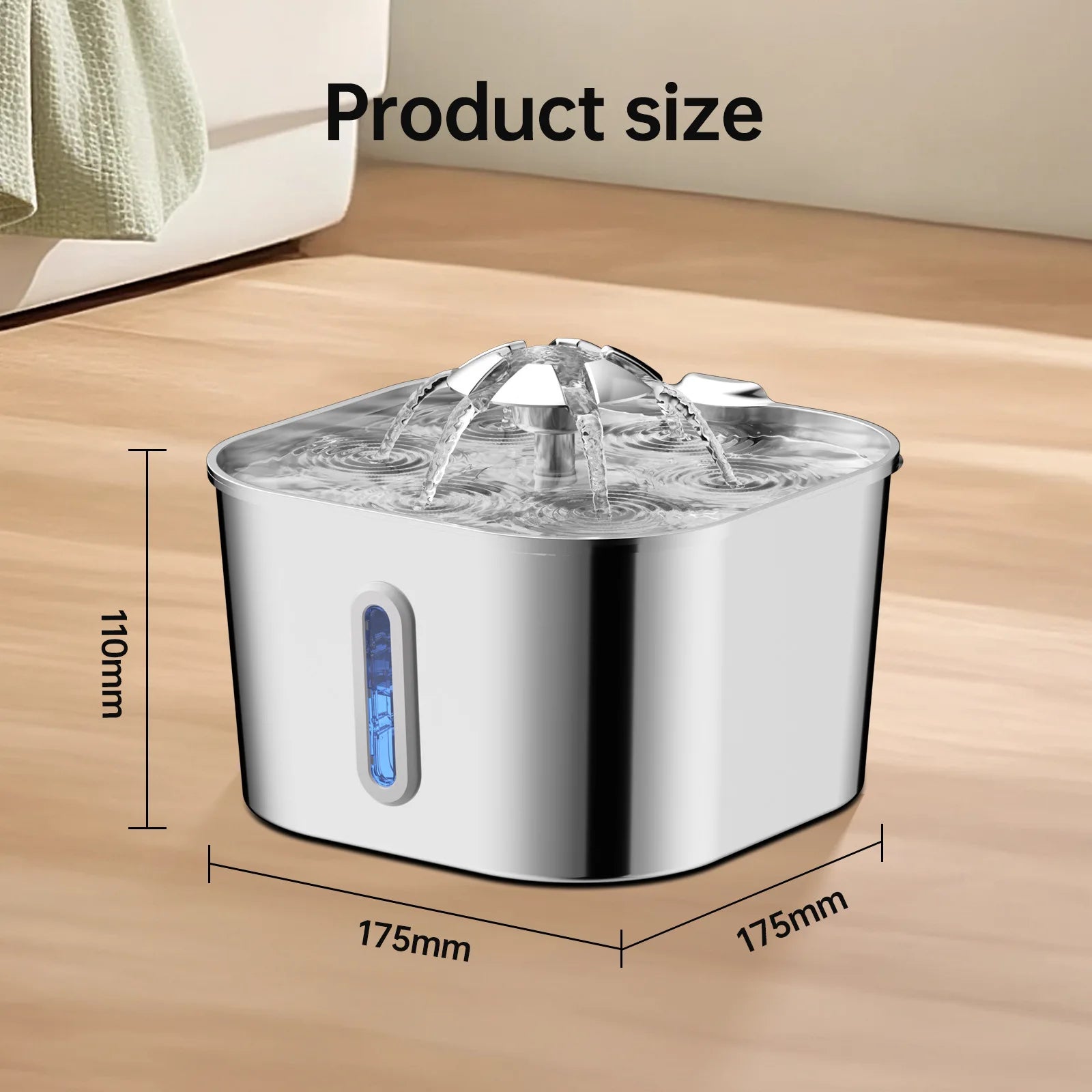 OEM 2.2L/74OZ Charge Durable Automatic Cat Fountain Stainless Steel Water Dispenser Silent Water Pump Circulation Filtering