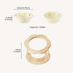 Ceramic Cat Bowl with Wooden Floral Stand Elevated Anti-Slip Pet Feeding Dish Thickened Cute Pet Bowl Set for Cat & Dog