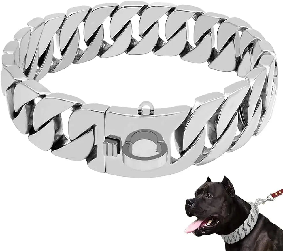 Luxury Gold Chain Dog Collars Heavy-Duty Pet Collars Choke Cuban Dog Chain for Large Dog Products