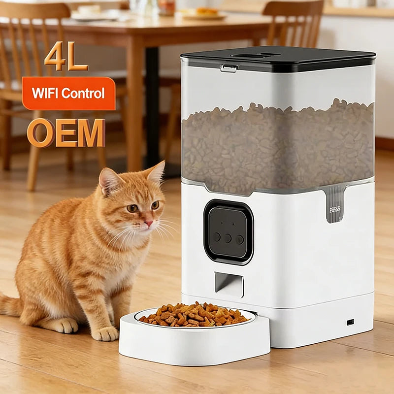 OEM 4L Automatic Pet Feeder TUYA APP WIFI Control Dog Food Dispenser Timing Voice Automatic Cat Feeder Manufacturer