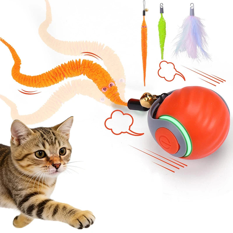 Automatic Interactive Cat Toy Ball for Indoor Cat Toys with 3 Tails 2 Speeds Rechargeable Rolling Ball for Cats with Bird Sound