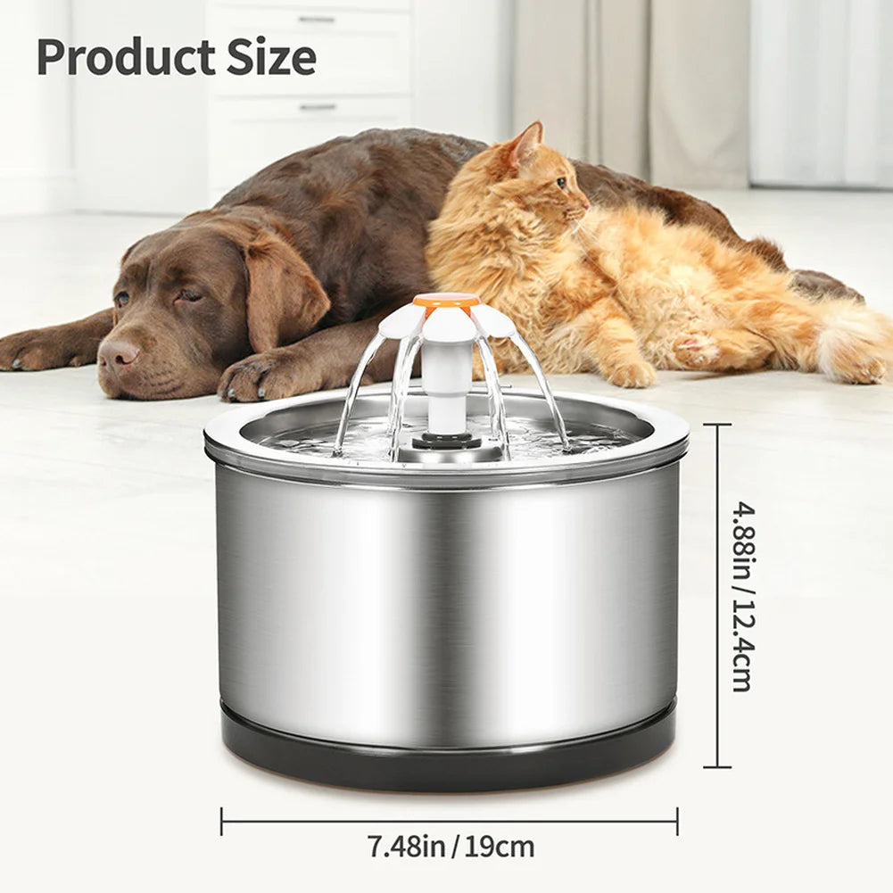 Ultra Quiet 2.5L Stainless Steel Pet Cat Water Fountain LED Light Eco-friendly Automatic Recirculation Filtration System Stylish